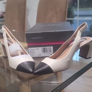Vince Camuto Cream and Black Slingback Heels